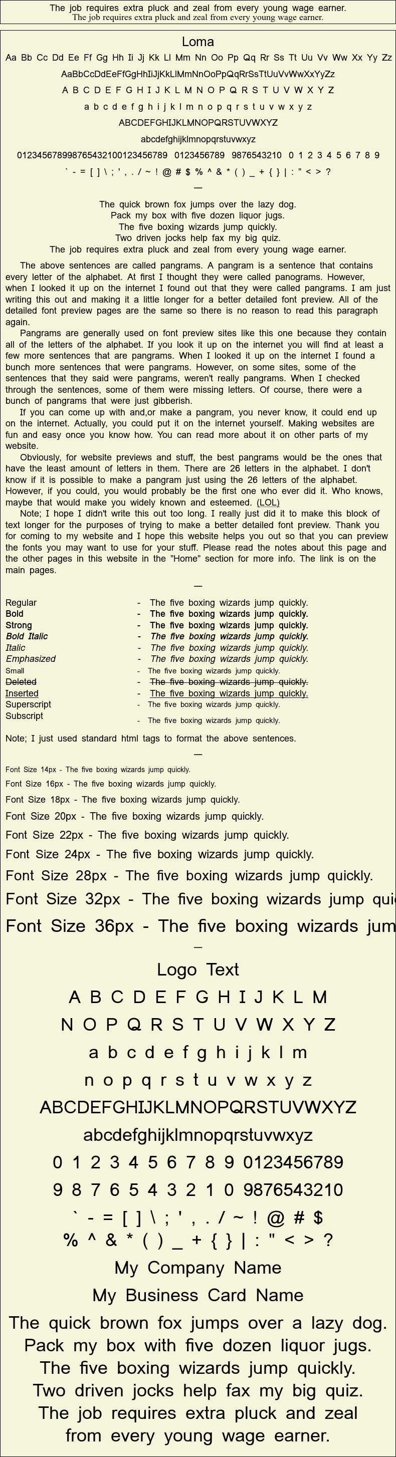 Detailed Picture Preview of The Font - Loma