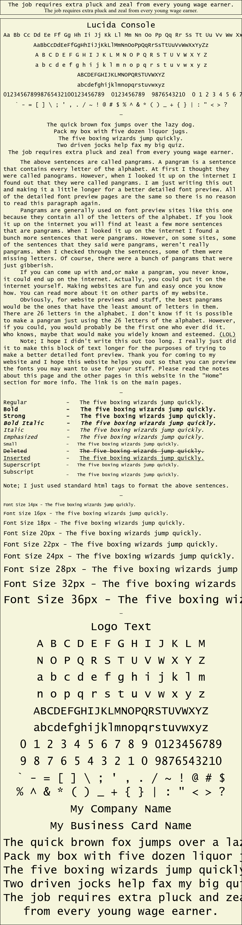 Detailed Picture Preview of The Font - Lucida Console