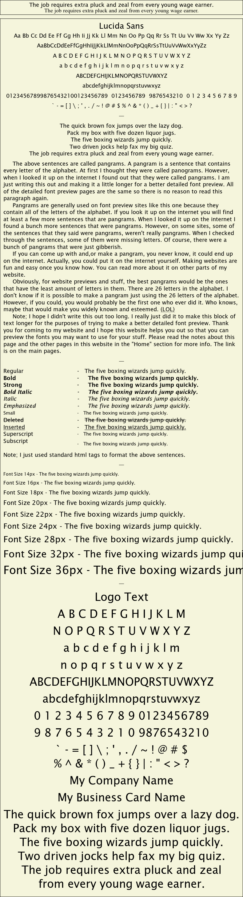 Detailed Picture Preview of The Font - Lucida Sans