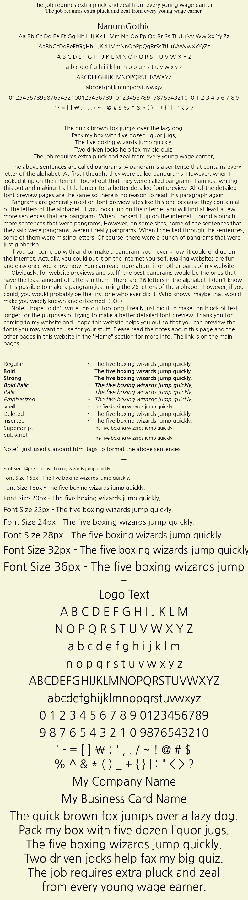 Detailed Picture Preview of The Font - NanumGothic