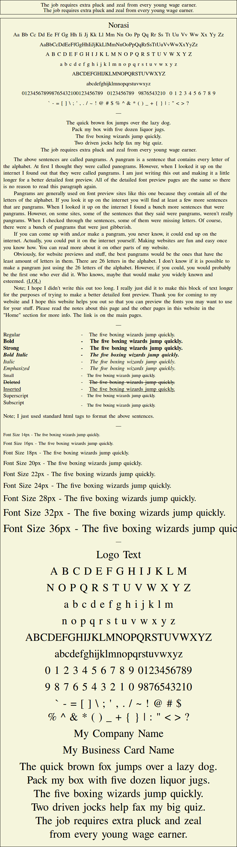 Detailed Picture Preview of The Font - Norasi