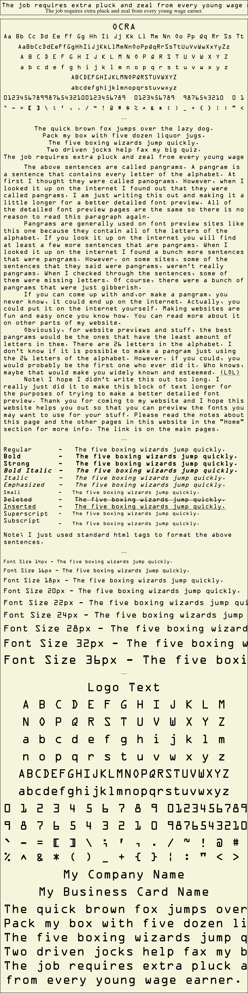 Detailed Picture Preview of The Font - OCRA