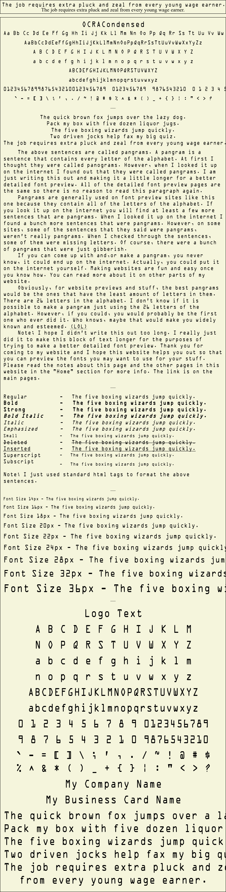 Detailed Picture Preview of The Font - OCRACondensed