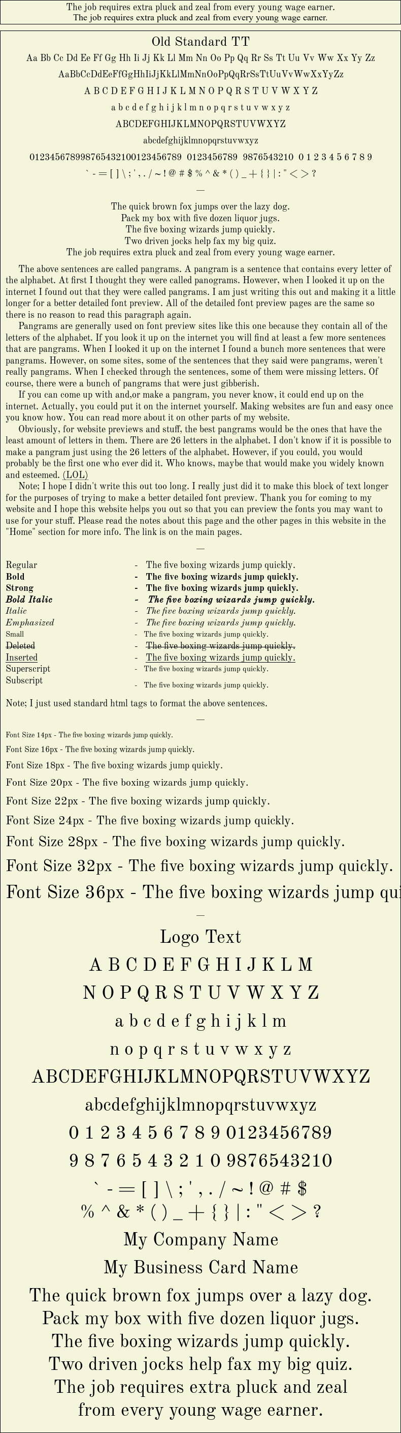 Detailed Picture Preview of The Font - Old Standard TT