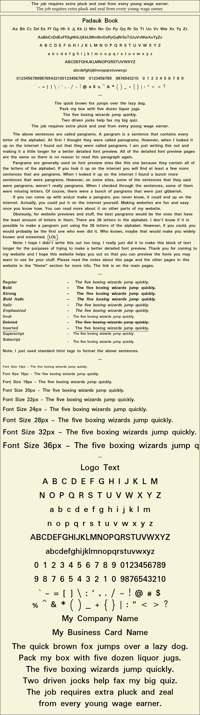 Detailed Picture Preview of The Font - Padauk Book
