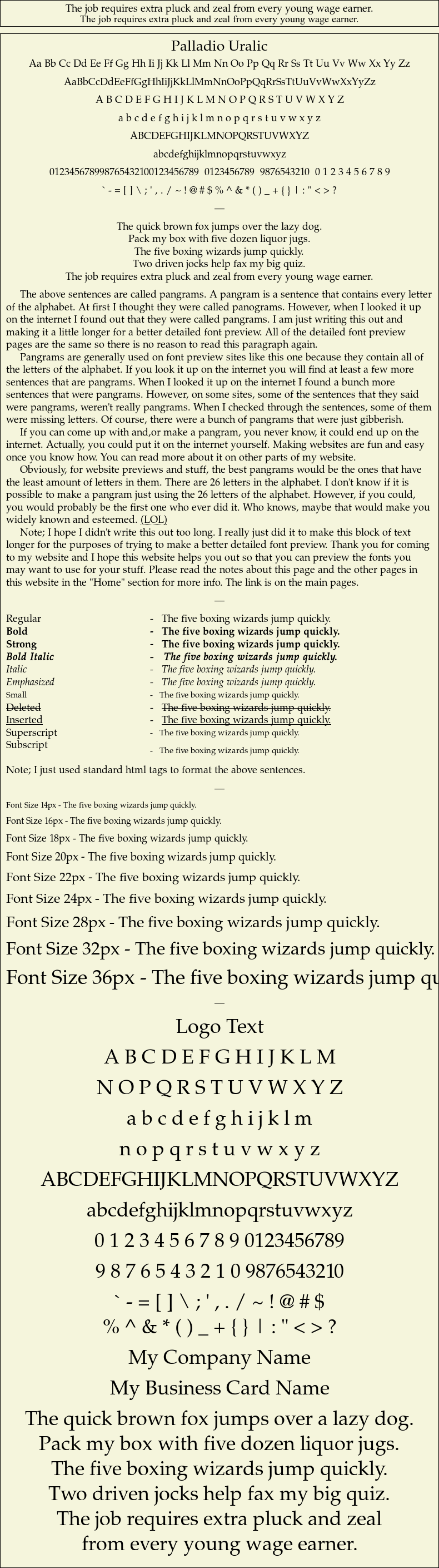 Detailed Picture Preview of The Font - Palladio Uralic