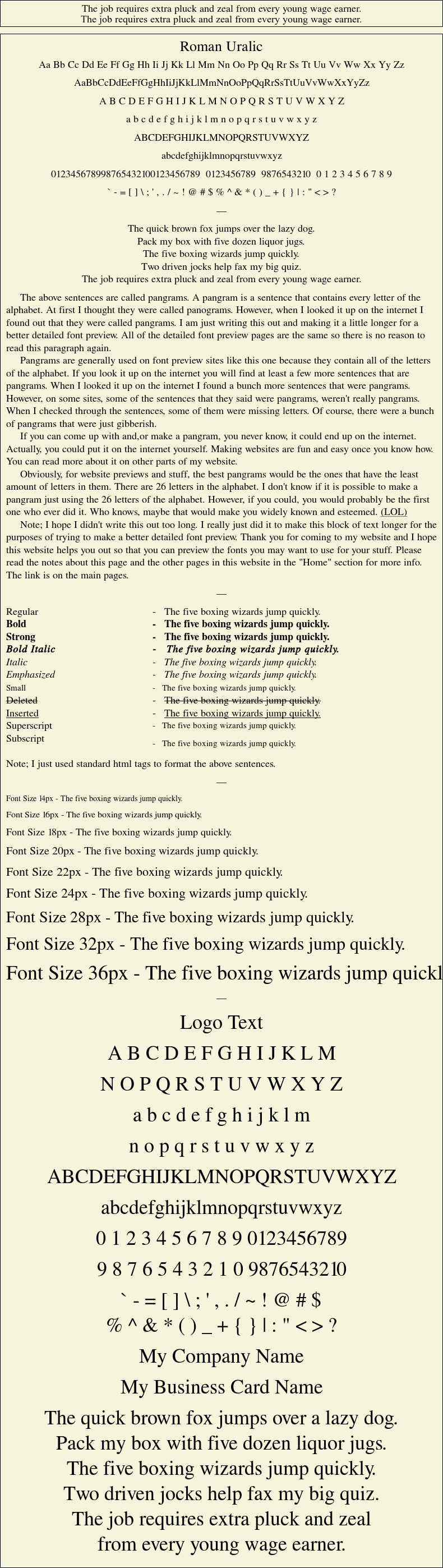 Detailed Picture Preview of The Font - Roman Uralic