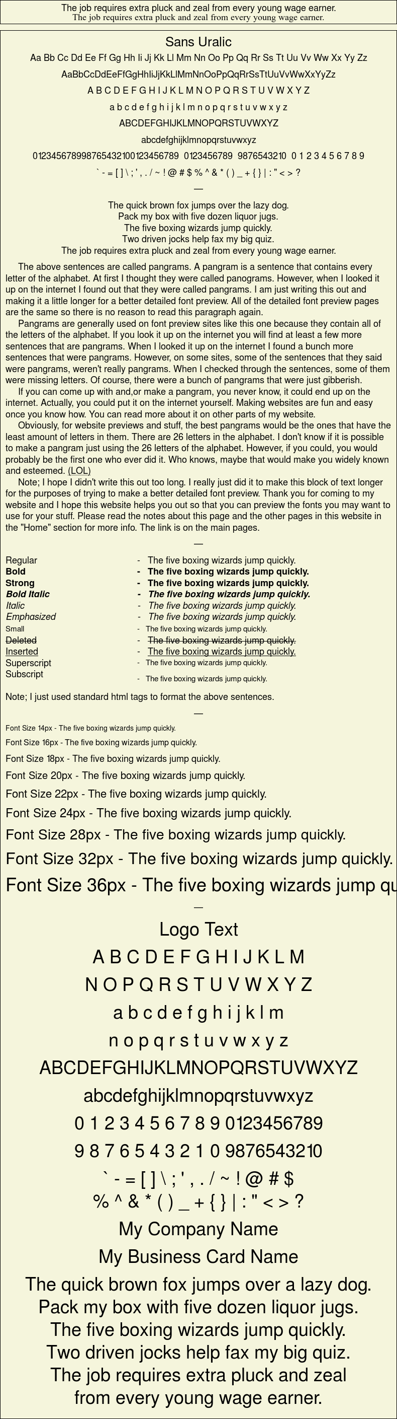 Detailed Picture Preview of The Font - Sans Uralic