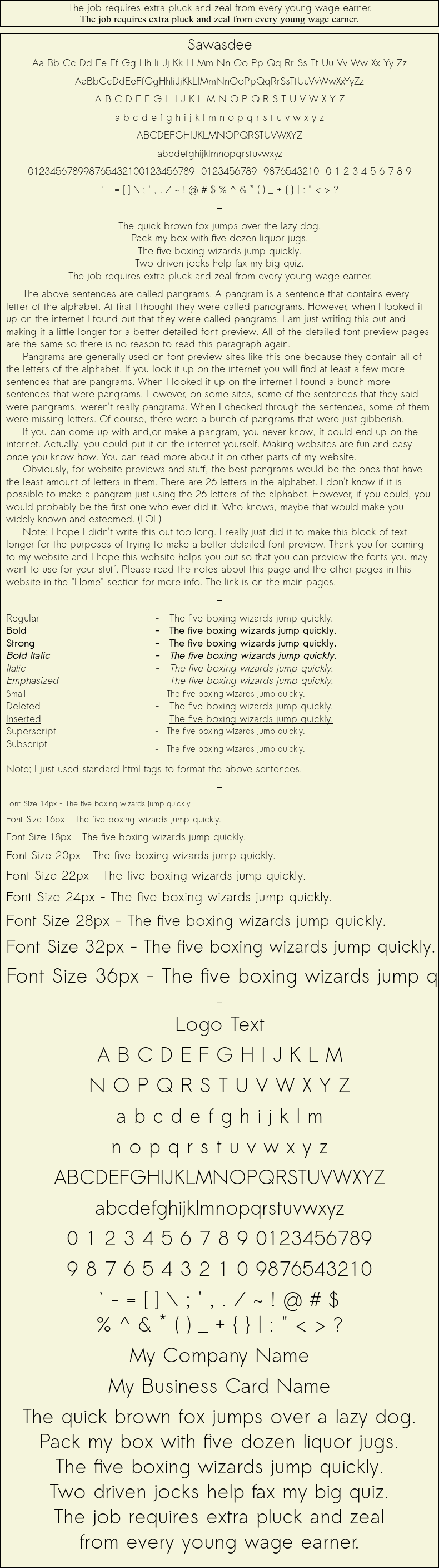 Detailed Picture Preview of The Font - Sawasdee