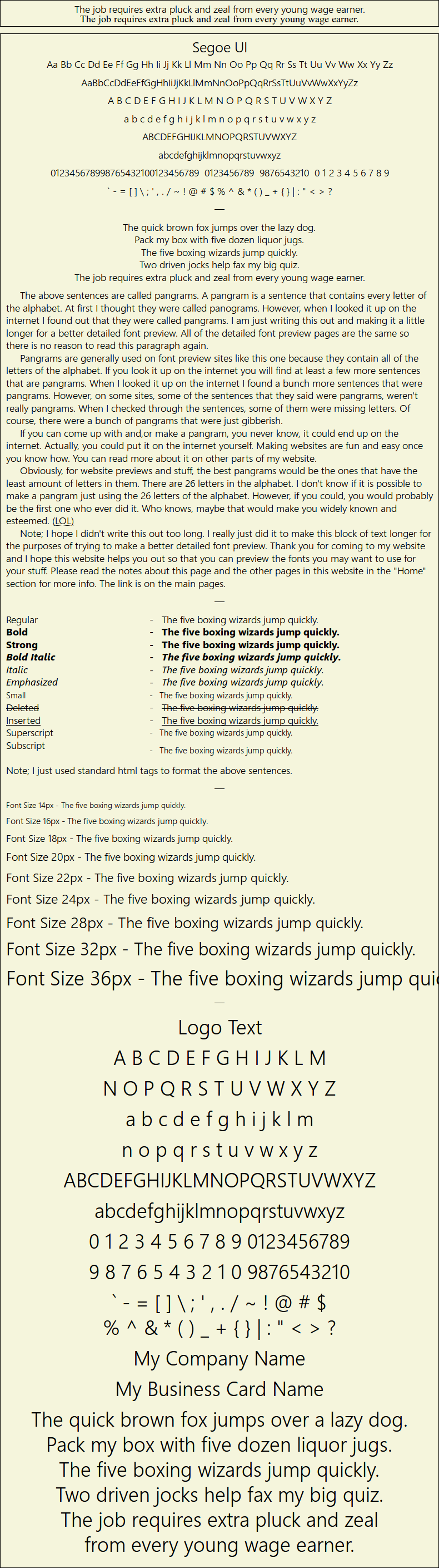 Detailed Picture Preview of The Font - Segoe UI