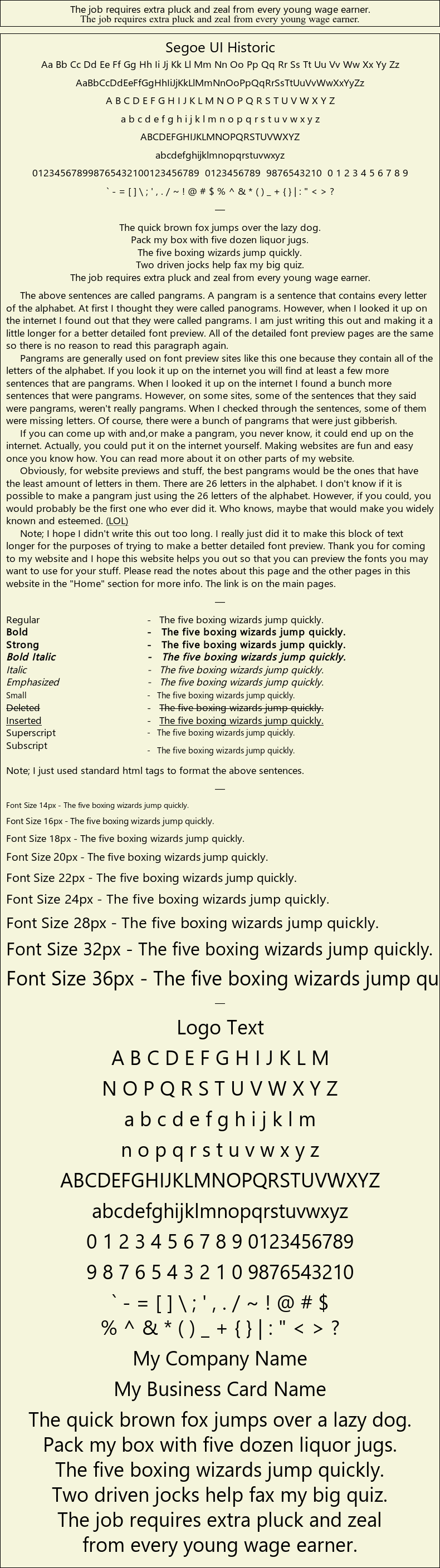 Detailed Picture Preview of The Font - Segoe UI Historic