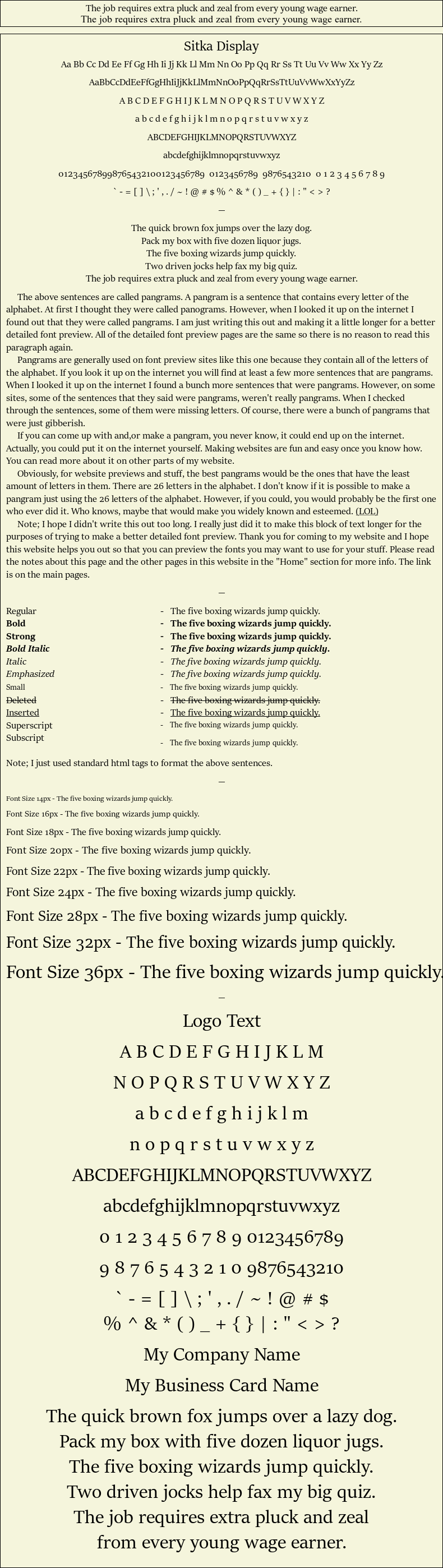 Detailed Picture Preview of The Font - Sitka Display