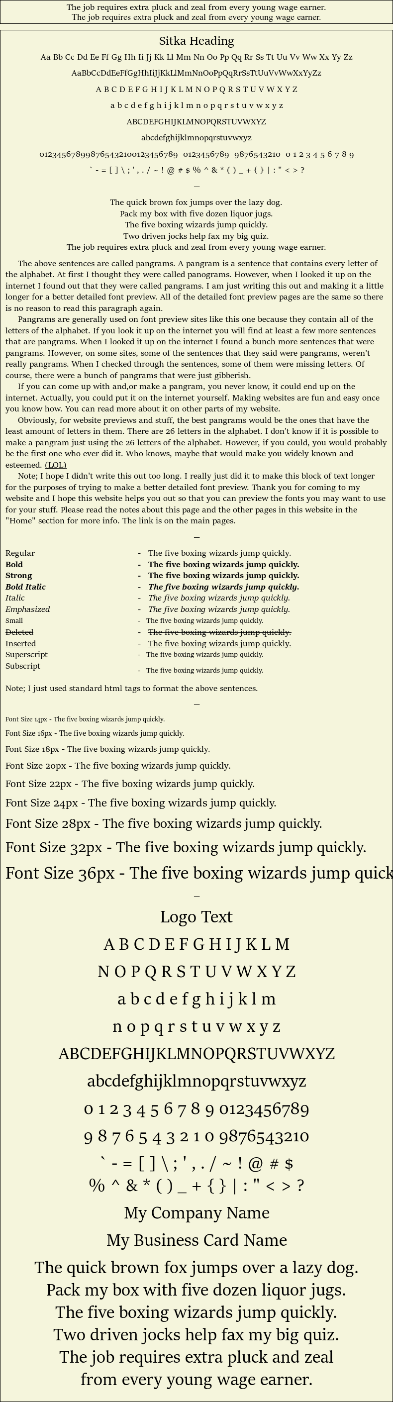 Detailed Picture Preview of The Font - Sitka Heading