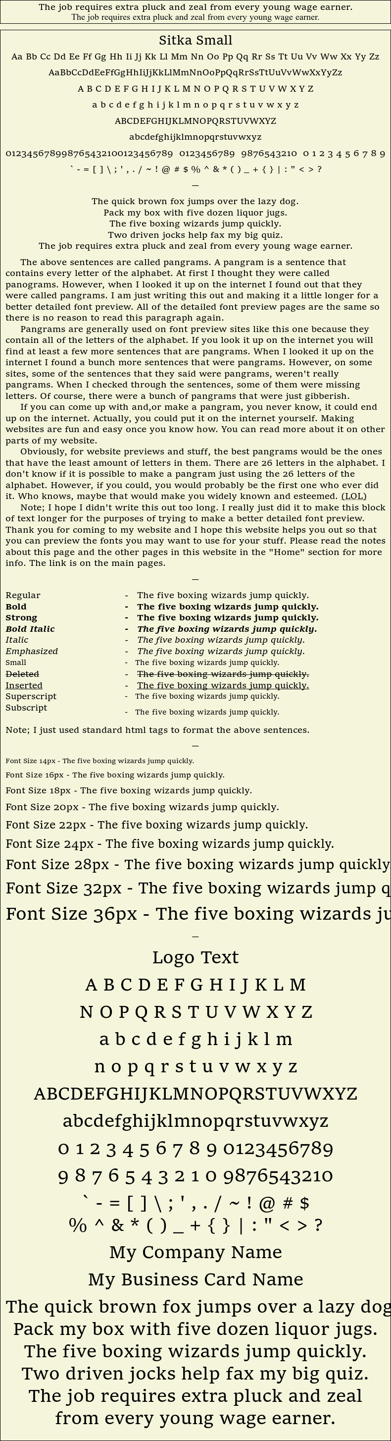 Detailed Picture Preview of The Font - Sitka Small