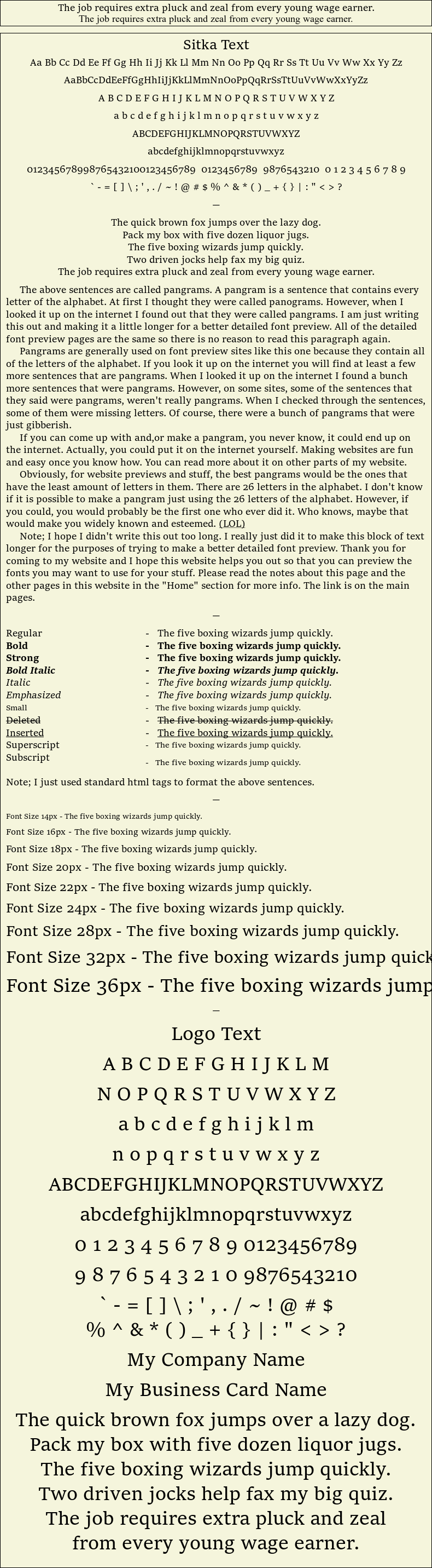Detailed Picture Preview of The Font - Sitka Text