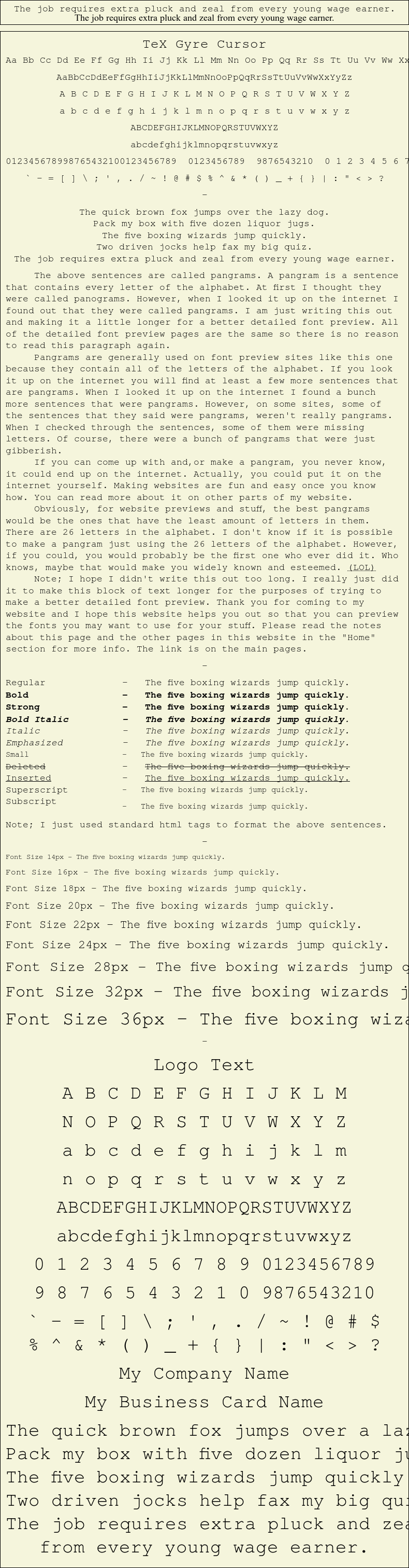 Detailed Picture Preview of The Font - TeX Gyre Cursor
