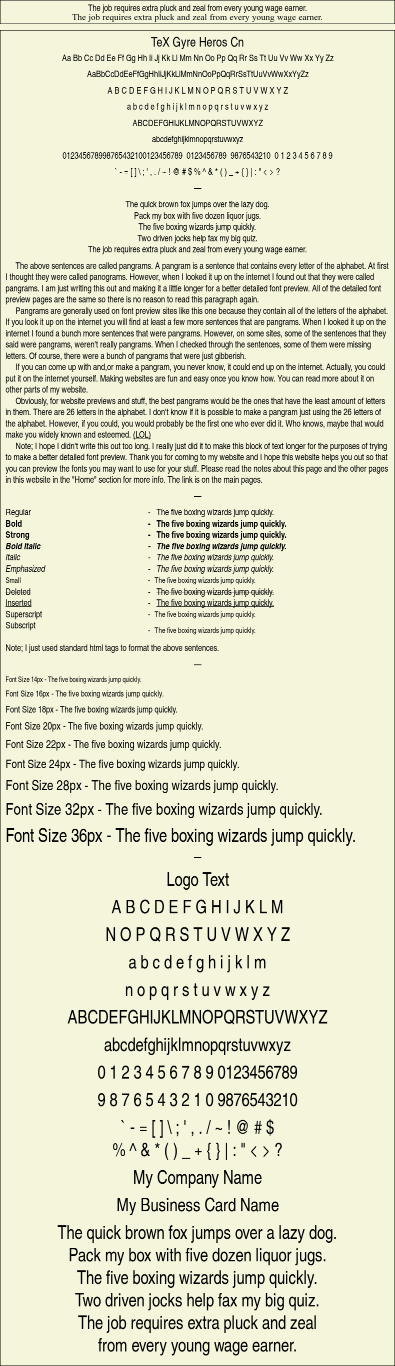 Detailed Picture Preview of The Font - TeX Gyre Heros Cn