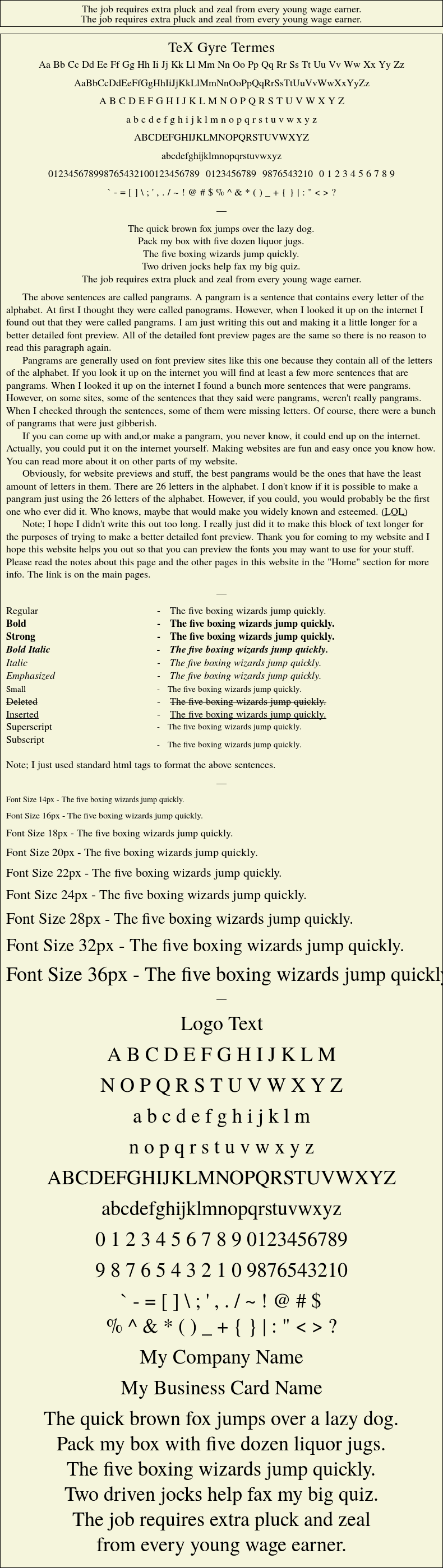 Detailed Picture Preview of The Font - TeX Gyre Termes