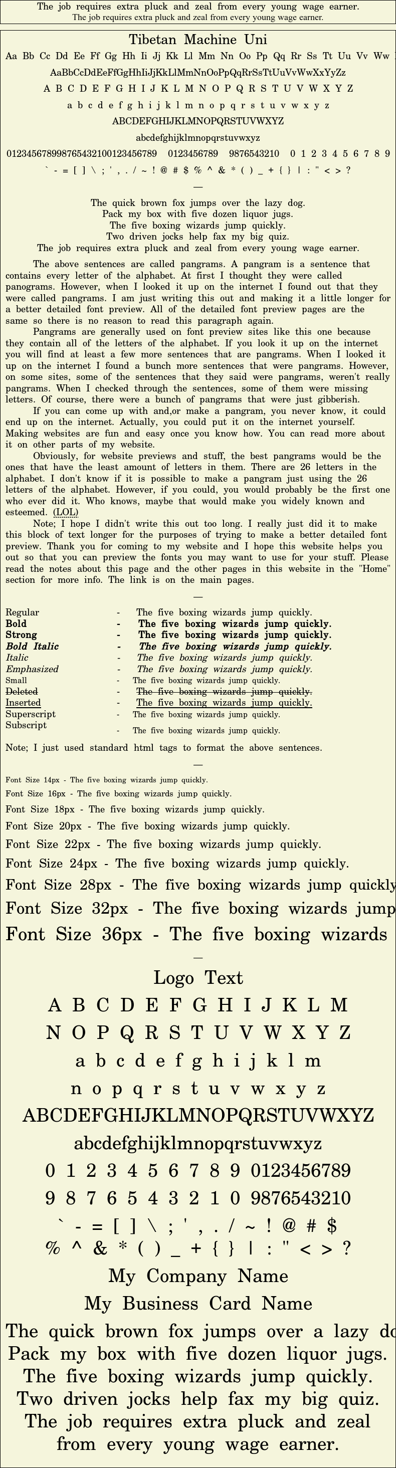 Detailed Picture Preview of The Font - Tibetan Machine Uni