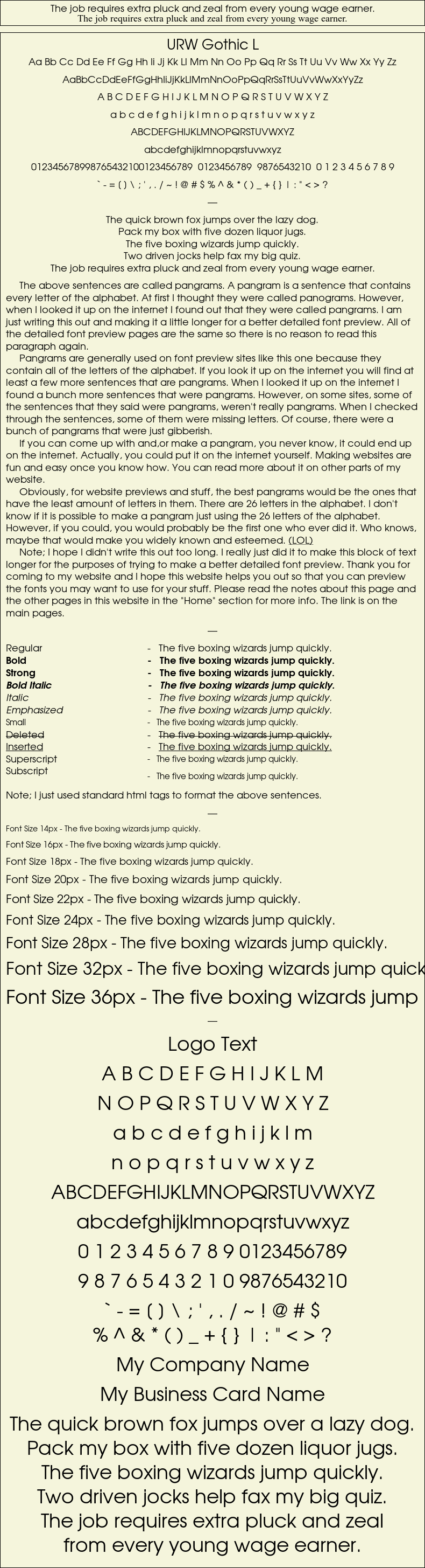 Detailed Picture Preview of The Font - URW Gothic L