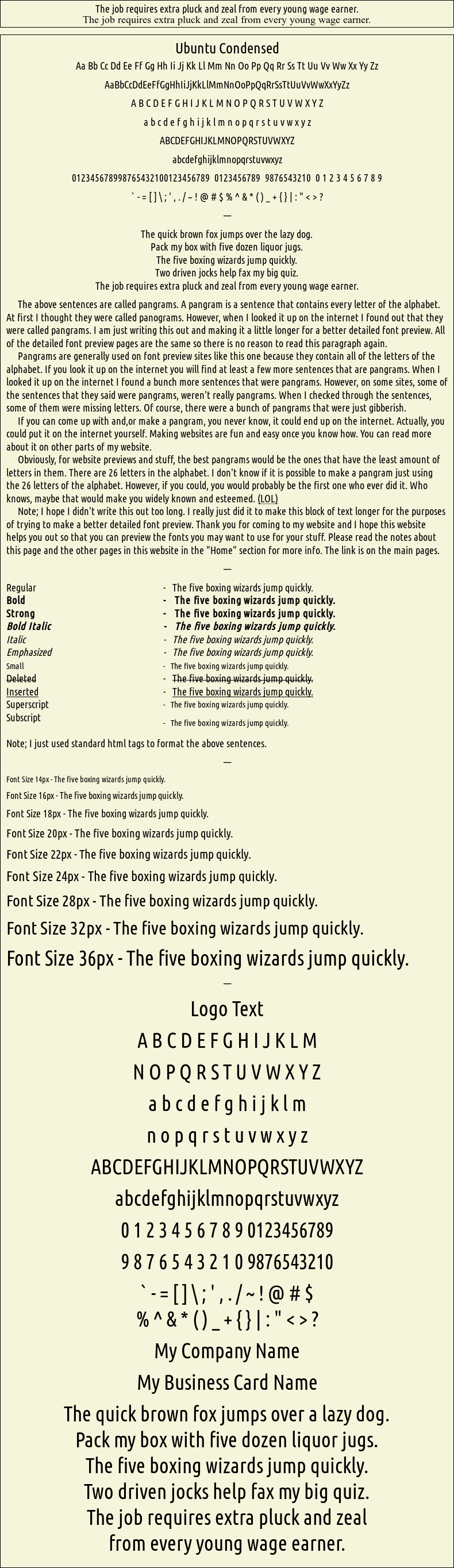 Detailed Picture Preview of The Font - Ubuntu Condensed