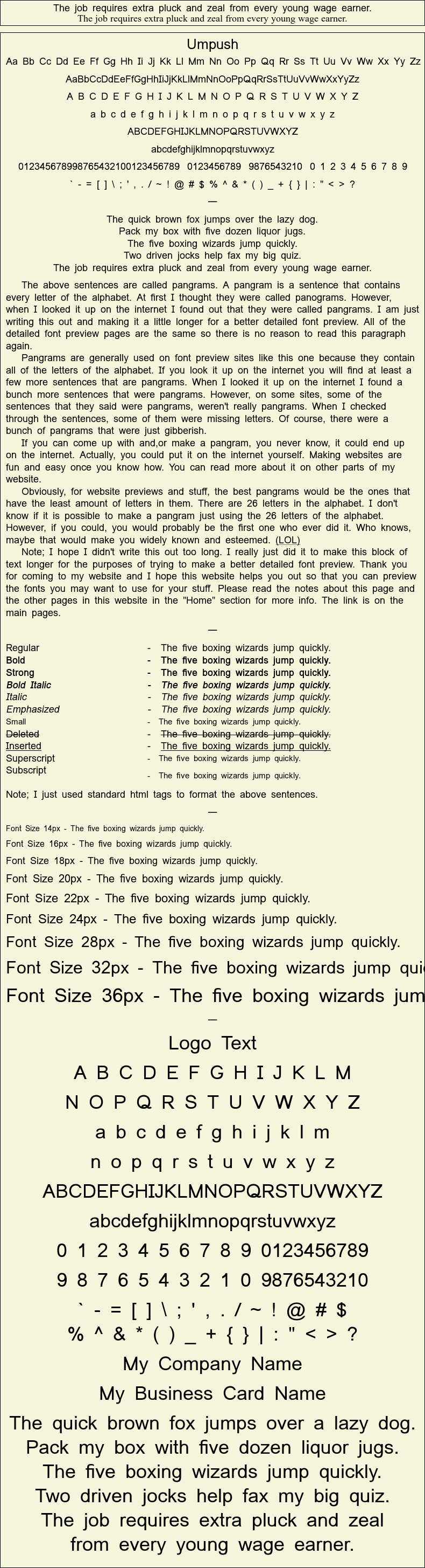 Detailed Picture Preview of The Font - Umpush