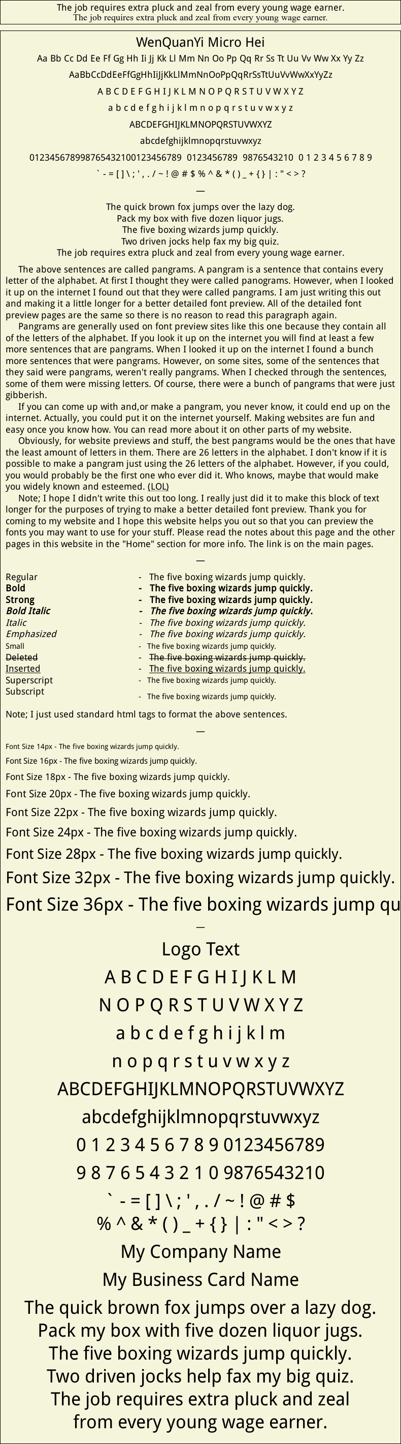 Detailed Picture Preview of The Font - WenQuanYi Micro Hei