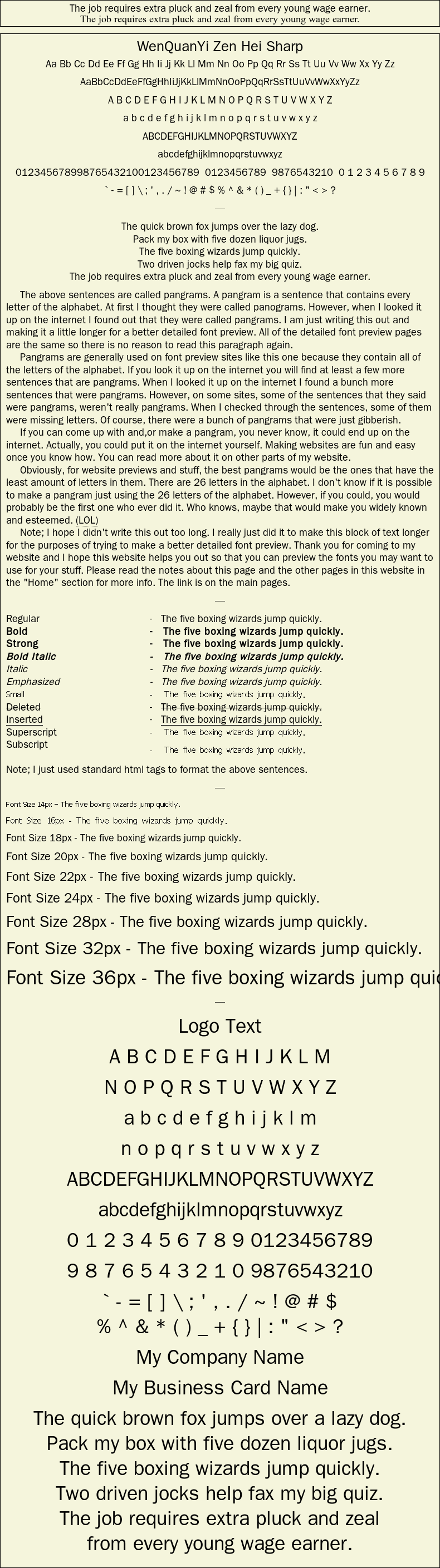 Detailed Picture Preview of The Font - WenQuanYi Zen Hei Sharp