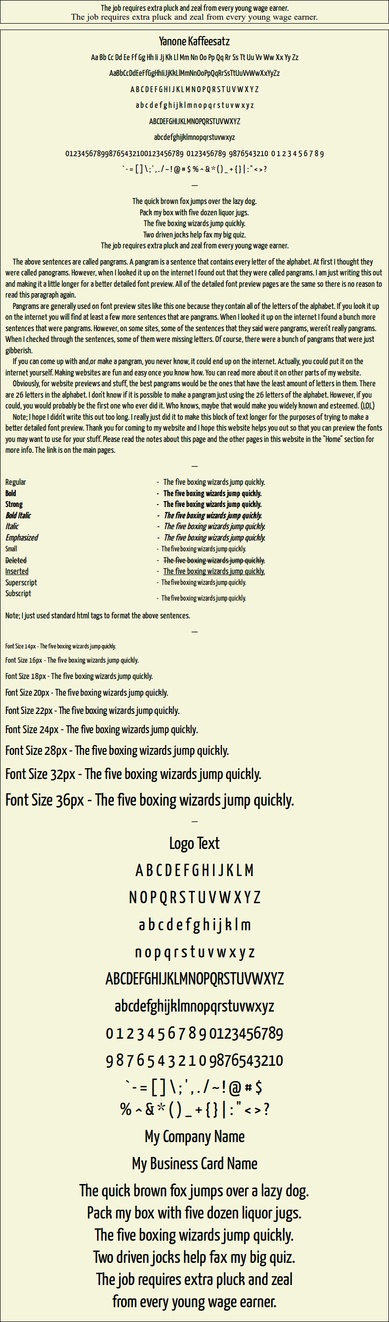 Detailed Picture Preview of The Font - Yanone Kaffeesatz