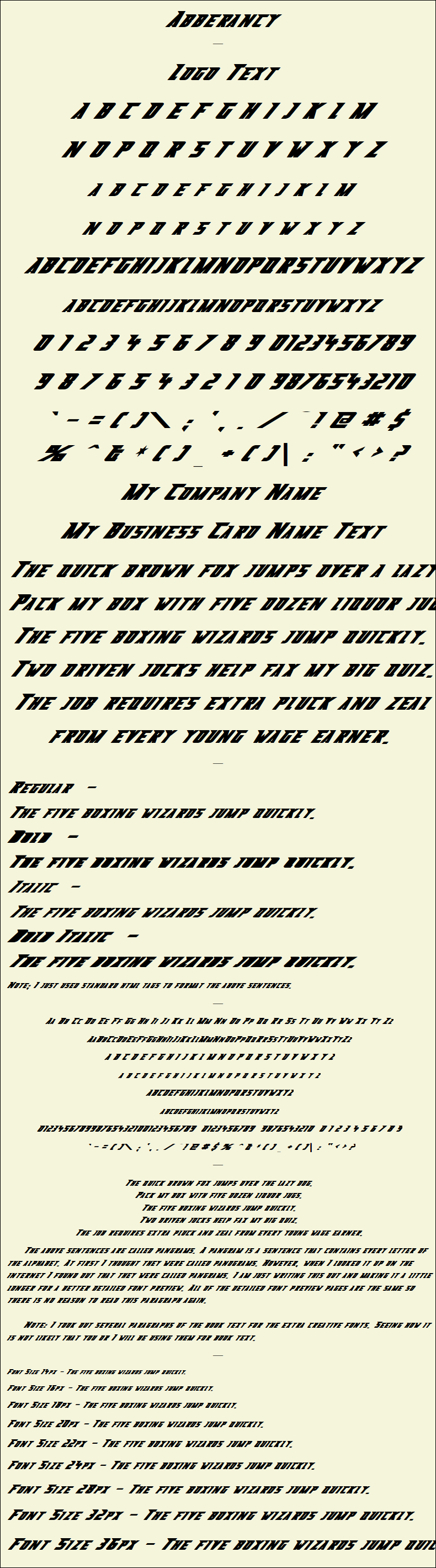 Detailed Picture Preview of The Font - Abberancy