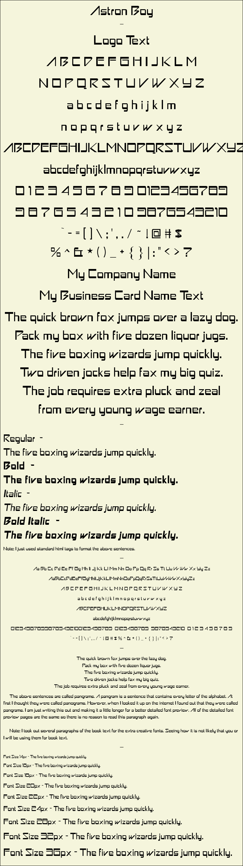 Detailed Picture Preview of The Font - Astron Boy