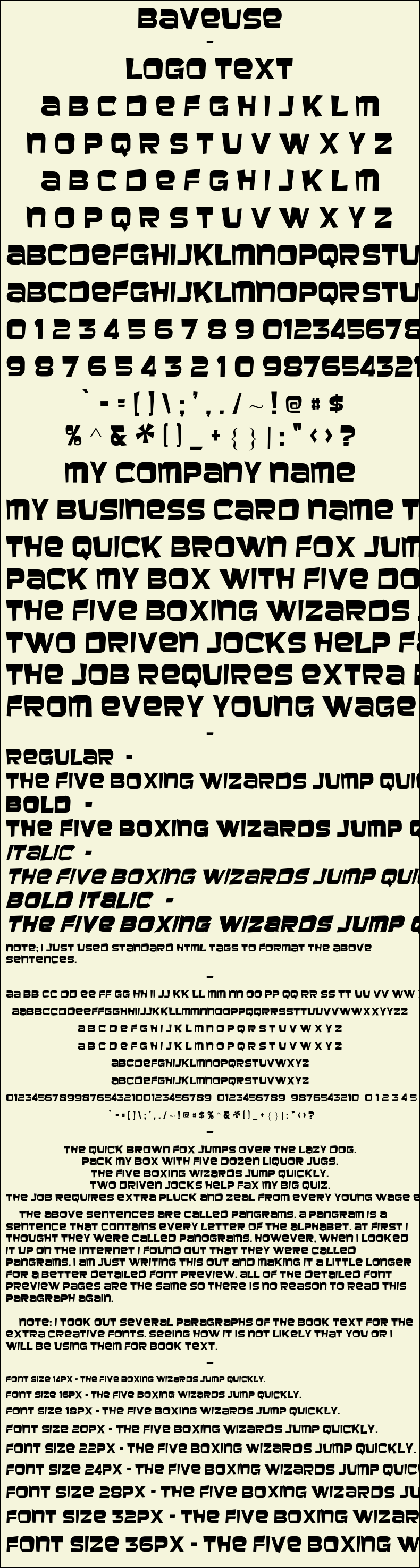 Detailed Picture Preview of The Font - Baveuse