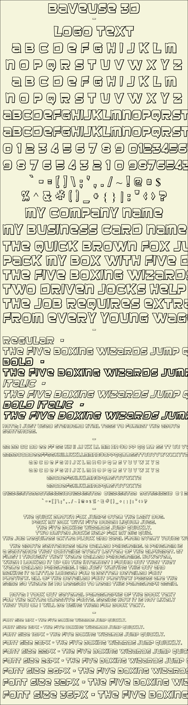 Detailed Picture Preview of The Font - Baveuse 3D