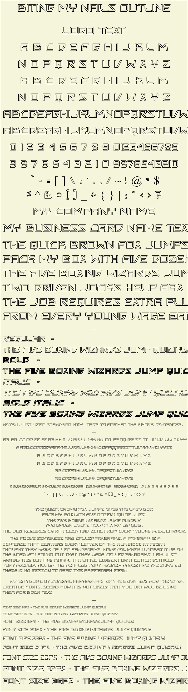 Detailed Picture Preview of The Font - Biting My Nails Outline
