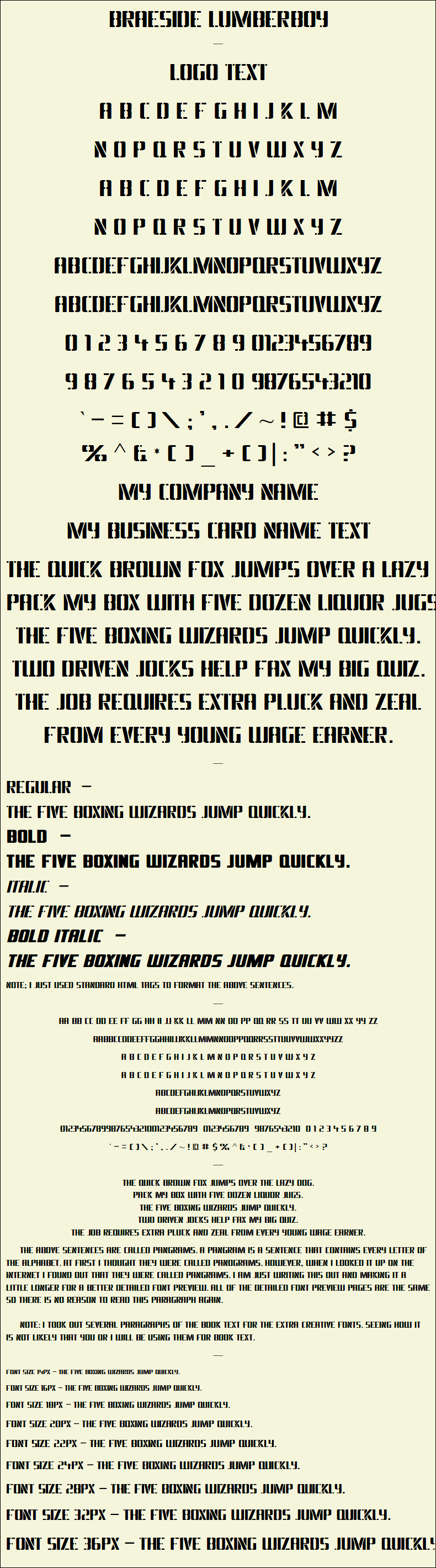 Detailed Picture Preview of The Font - Braeside Lumberboy