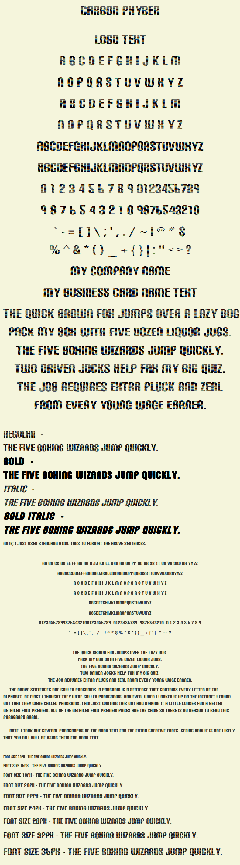 Detailed Picture Preview of The Font - Carbon Phyber