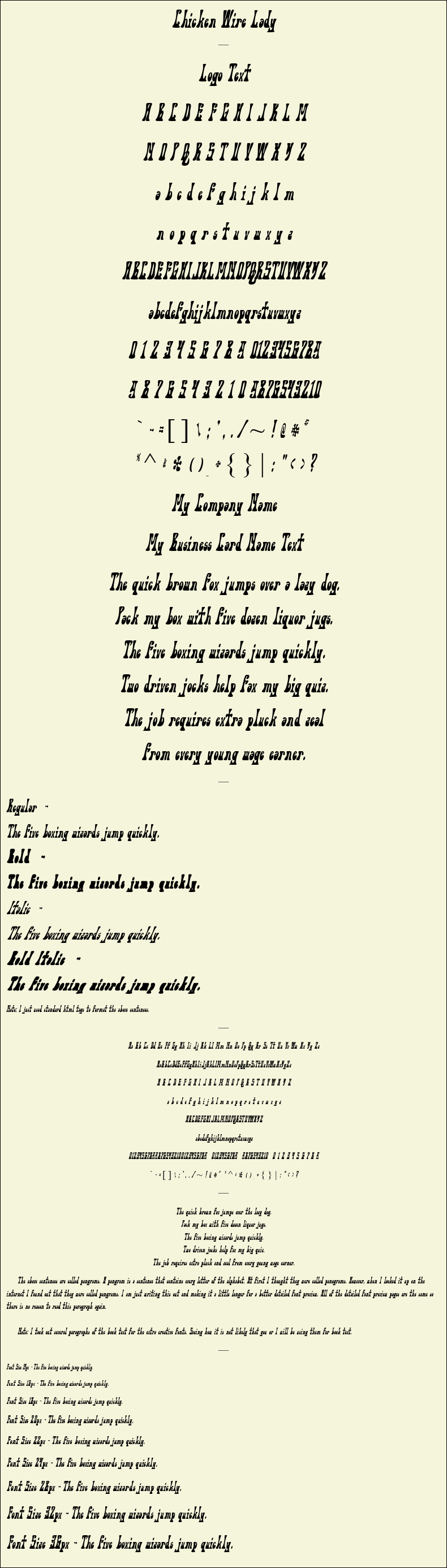 Detailed Picture Preview of The Font - Chicken Wire Lady