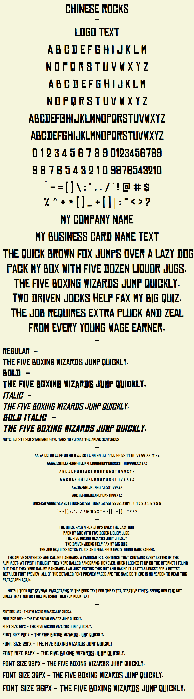 Detailed Picture Preview of The Font - Chinese Rocks