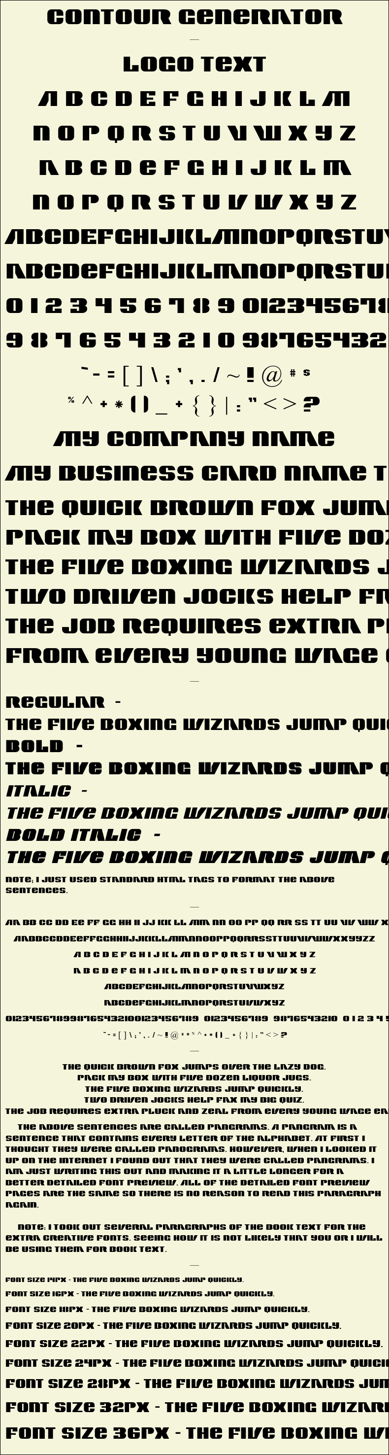 Detailed Picture Preview of The Font - Contour Generator