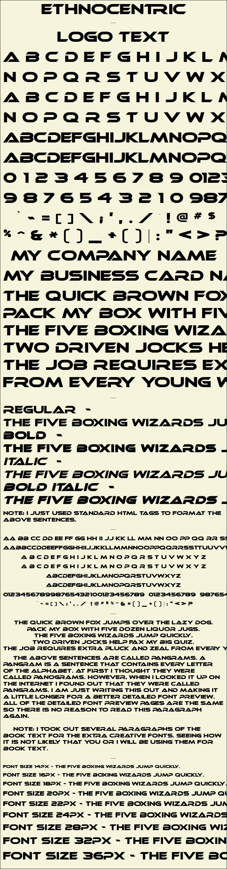 Detailed Picture Preview of The Font - Ethnocentric