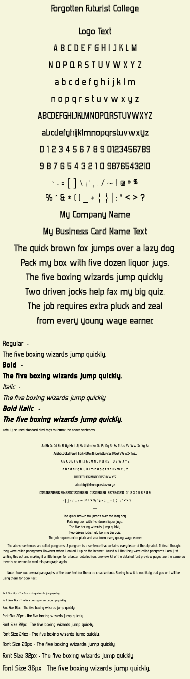 Detailed Picture Preview of The Font - Forgotten Futurist College