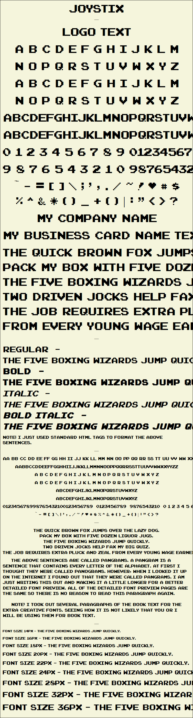 Detailed Picture Preview of The Font - Joystix