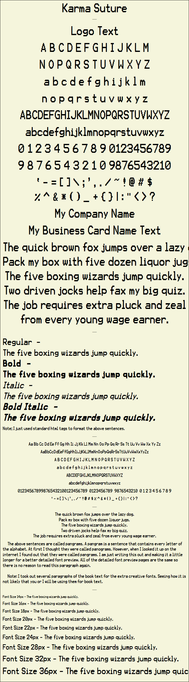 Detailed Picture Preview of The Font - Karma Suture