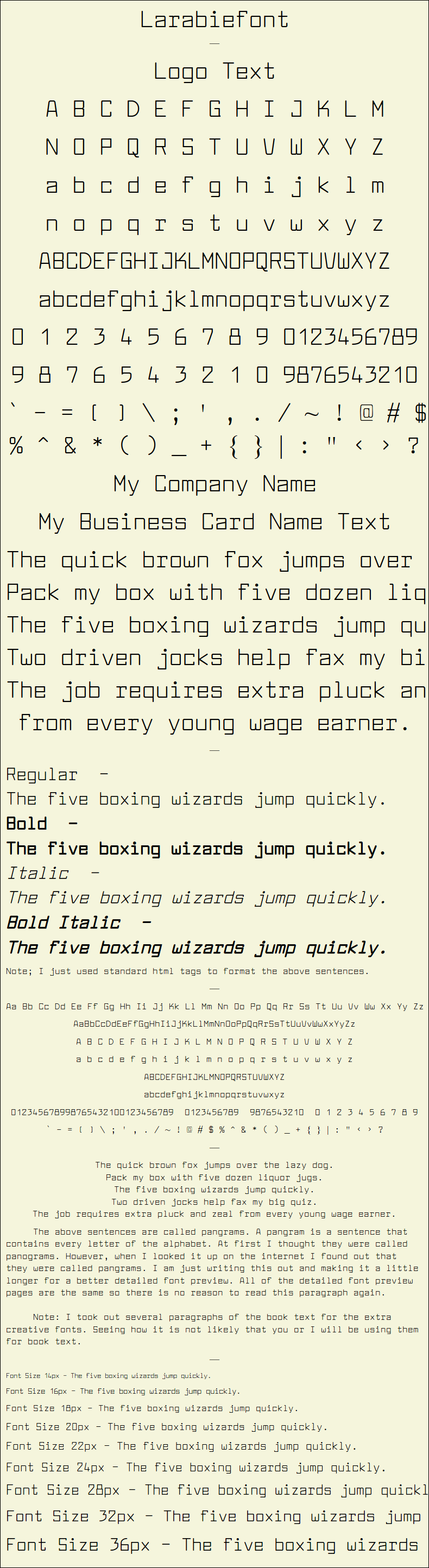 Detailed Picture Preview of The Font - Larabiefont
