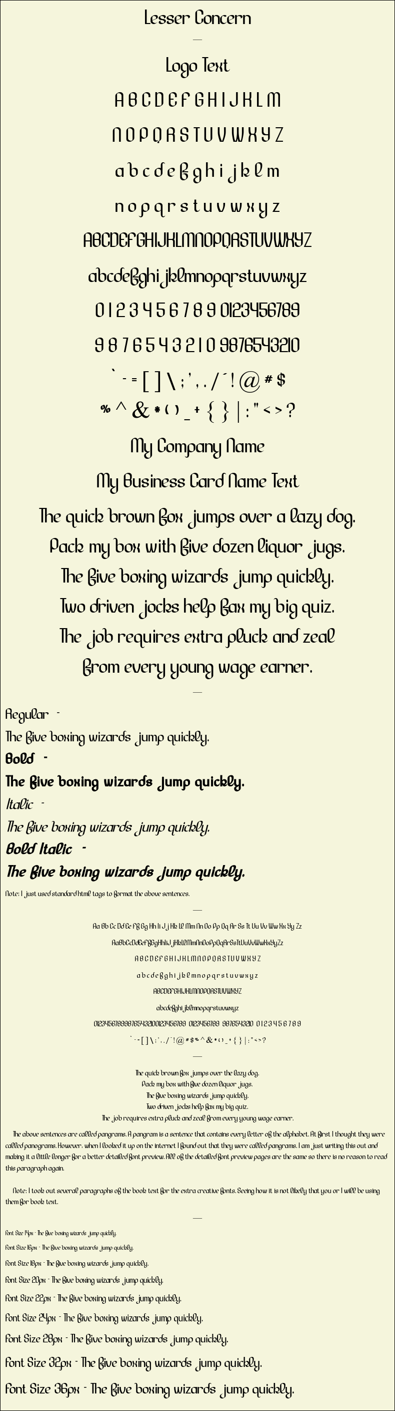 Detailed Picture Preview of The Font - Lesser Concern