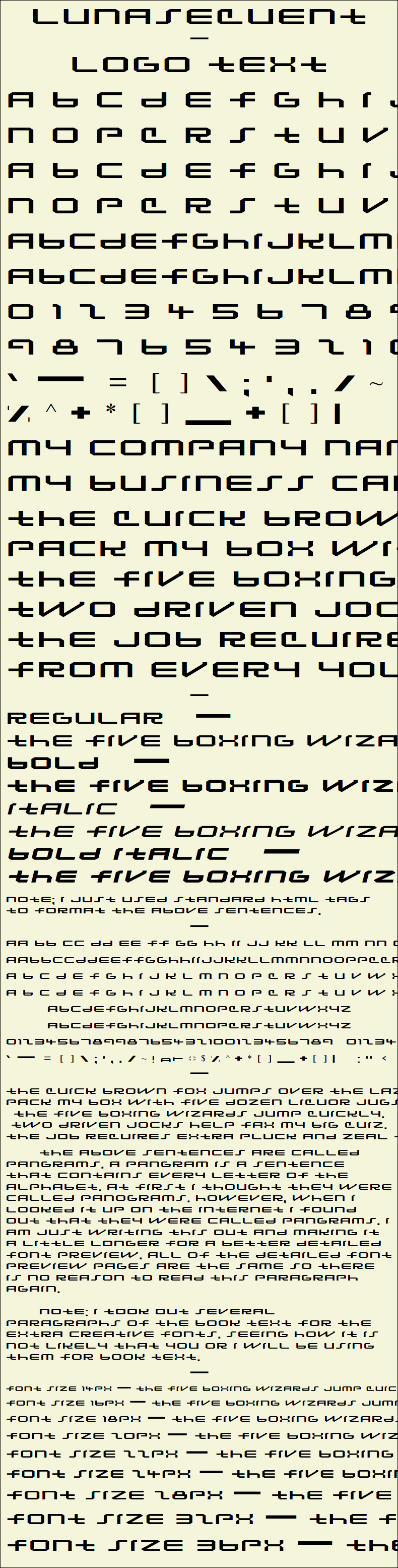 Detailed Picture Preview of The Font - Lunasequent