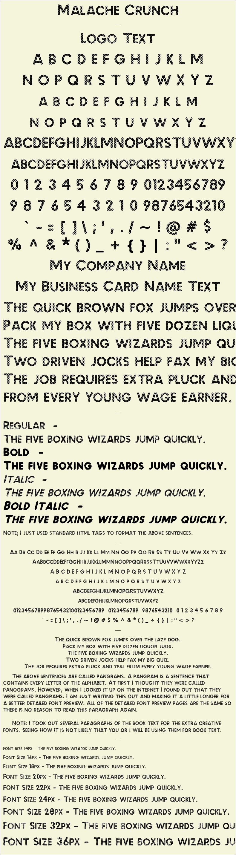 Detailed Picture Preview of The Font - Malache Crunch