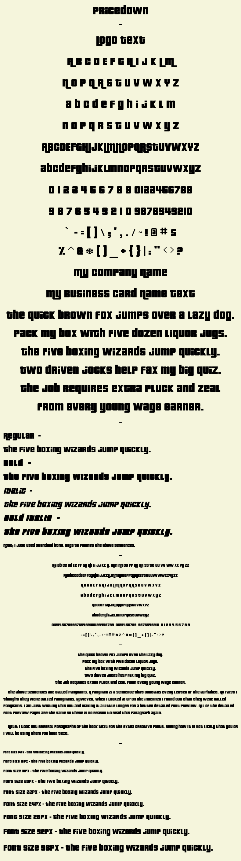 Detailed Picture Preview of The Font - Pricedown
