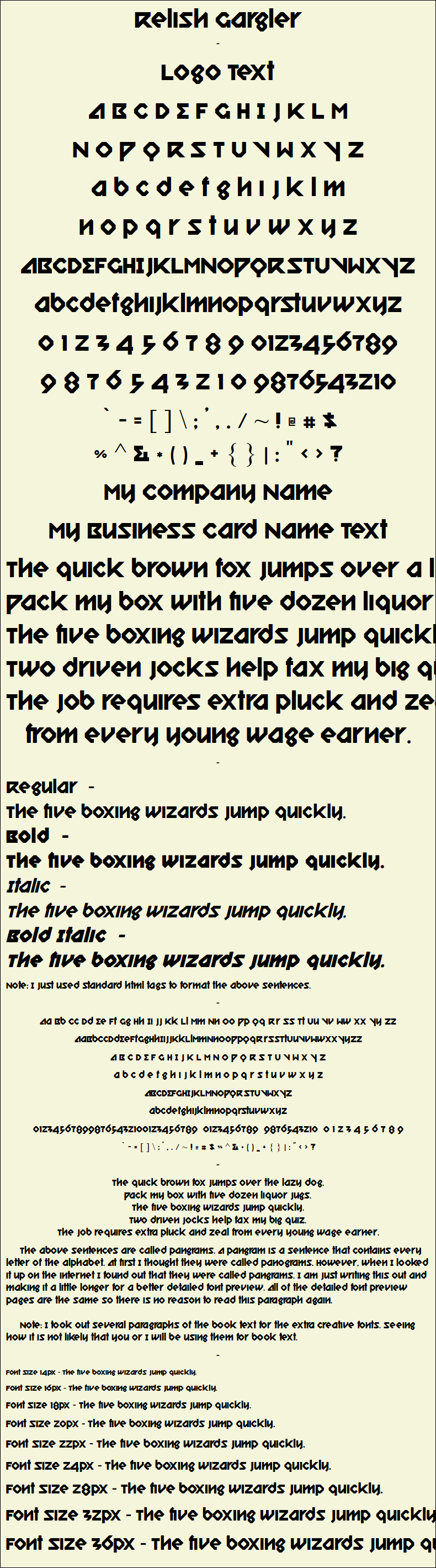Detailed Picture Preview of The Font - Relish Gargler