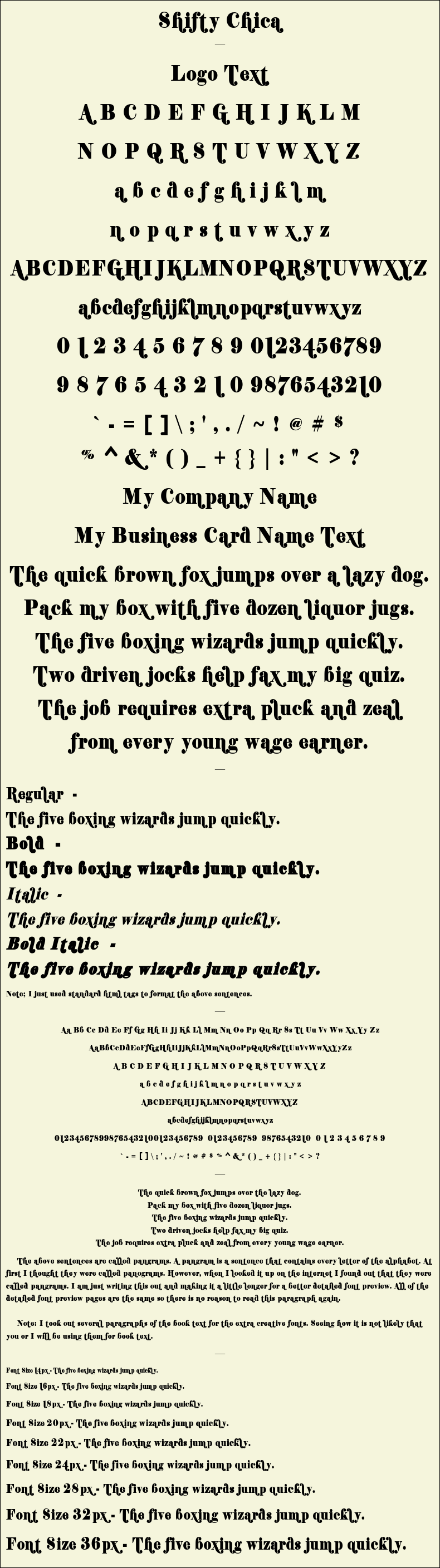Detailed Picture Preview of The Font - Shifty Chica